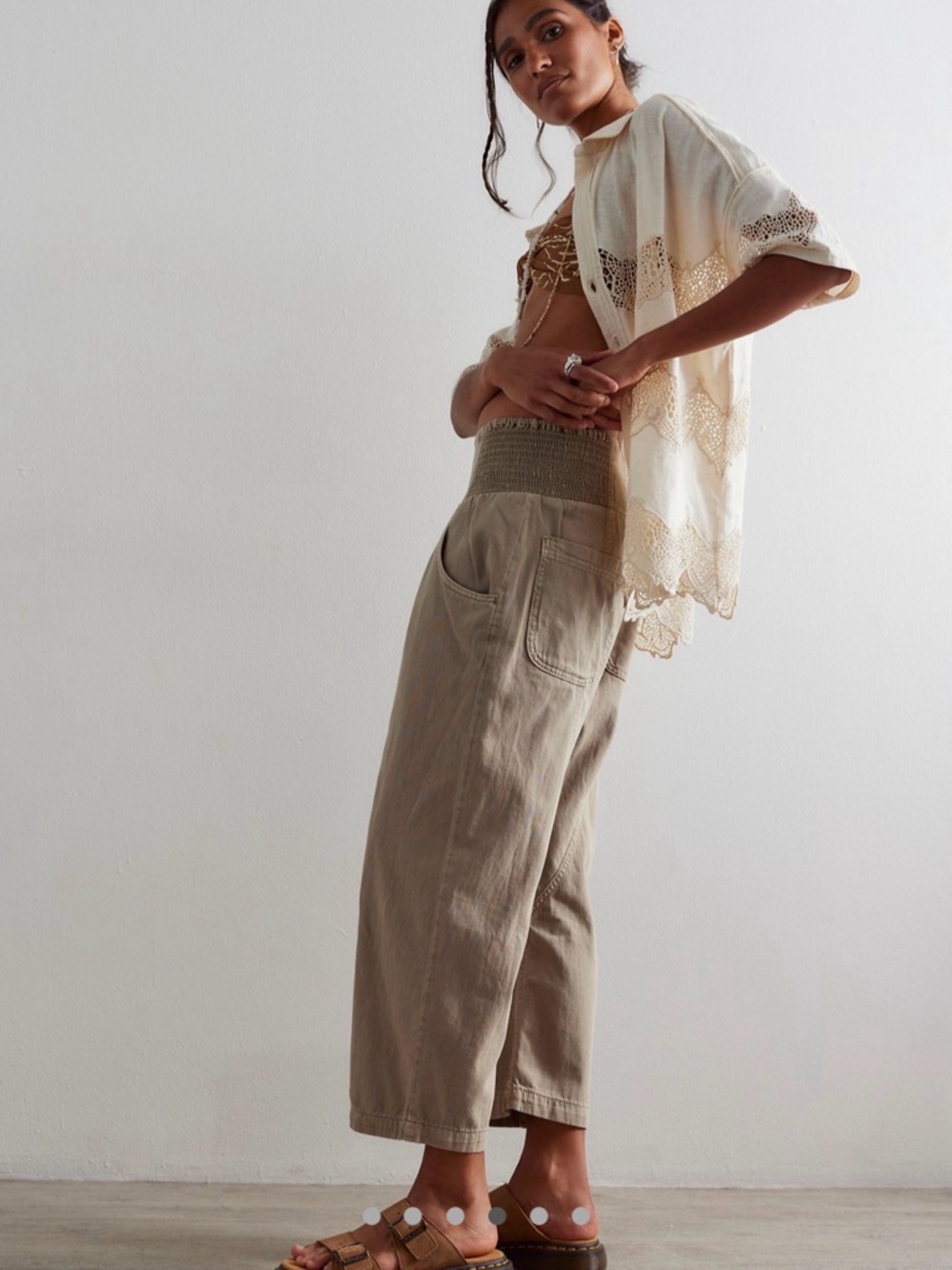 NWT! We The Free Free people Cropped High-Waist Wide Leg Pants in Beige - Picture 3 of 9